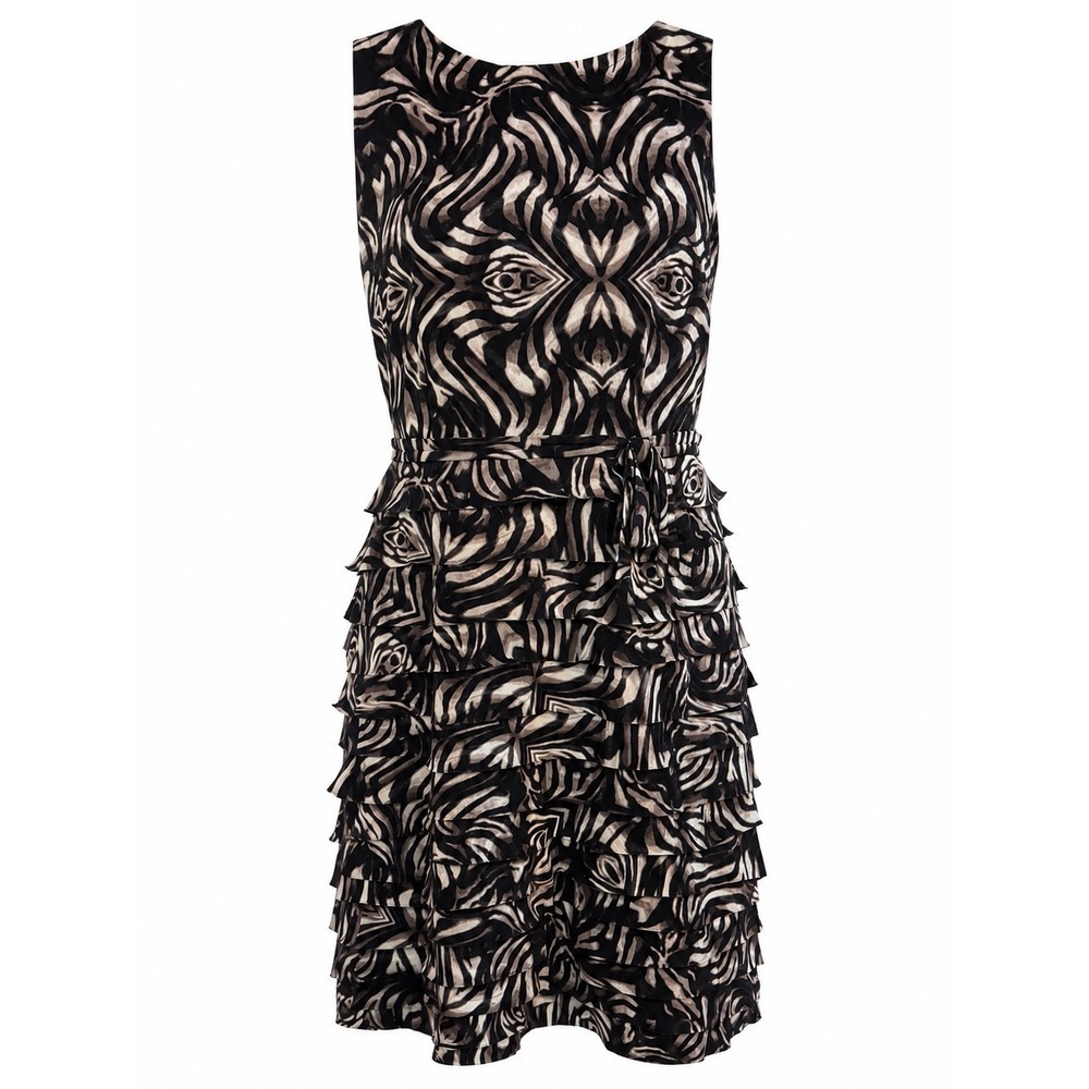 Taylor Animal Print Tiered Ruffle Dress Size 10 Neutral Fit Flare Cocktail